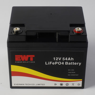 Chu kỳ sâu Thời gian sống dài 12V 54AH LFP LiFePo4 pin cho hệ mặt trời