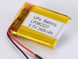 LP362227 3.7V 240mAh pin Lithium Polymer với mật độ năng lượng cao 150-200 Wh / kg và điện xả tối đa 0.35A