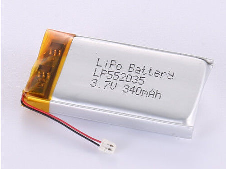 Ống pin Li-Polymer nhiệt độ thấp LP552035 3.7V 340MAH với tấm bạc và bảo hành PVC trong suốt 12 tháng Một năm