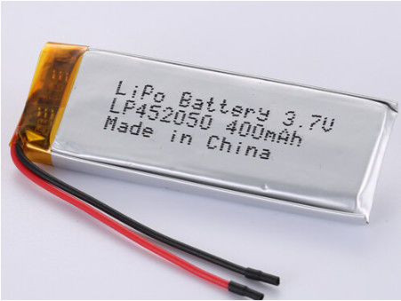 Bảng bạc và PVC trong suốt LP452050 3.7V 400MAH 50 mm Sợi đỏ Polymer Li-ion pin sạc lấy mẫu